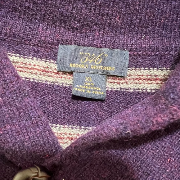 Brooks Brothers Sweater Mens XL Purple Gray Striped Lambswool Shawl Collar. - Picture 4 of 6